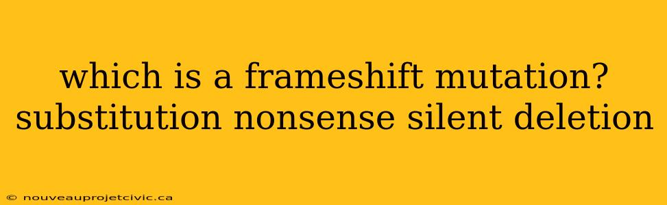 which is a frameshift mutation? substitution nonsense silent deletion