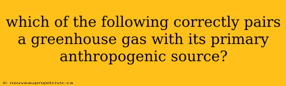 which of the following correctly pairs a greenhouse gas with its primary anthropogenic source?