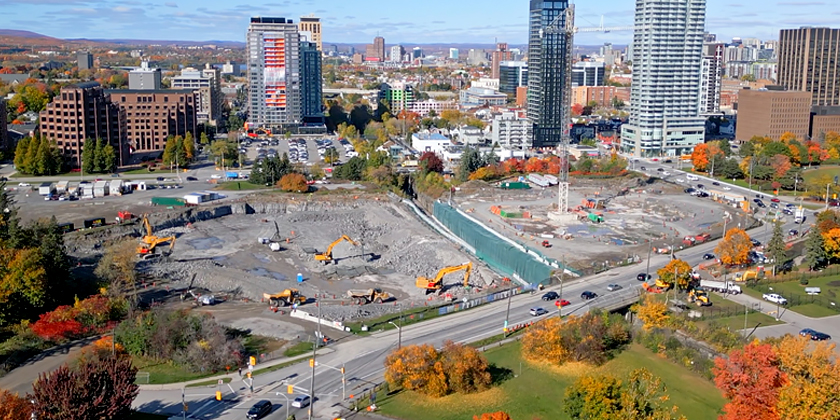 Vue aérienne du chantier de construction du nouveau campus de L’Hôpital d’Ottawa